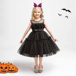MQATZ gaun pesta Formal anak perempuan, pakaian gaun pesta hitam gelembung berlapis benang untuk bayi perempuan