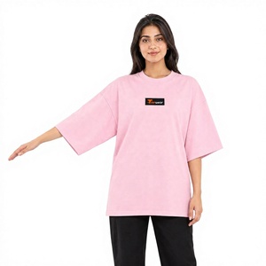 Camiseta Rosa Extra Grande para Mujer Tiierwear, Manga Tres Cuartos, Cuello Redondo, Corte Holgado, Color Sólido, Transpirable, de Secado Rápido, Algodón Jersey - Product Image 1
