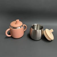 Offre Spéciale : Ensemble de tasses d'apprentissage pour tout-petits en acier inoxydable 304, design mignon, double poignée, avec couvercle à paille en silicone