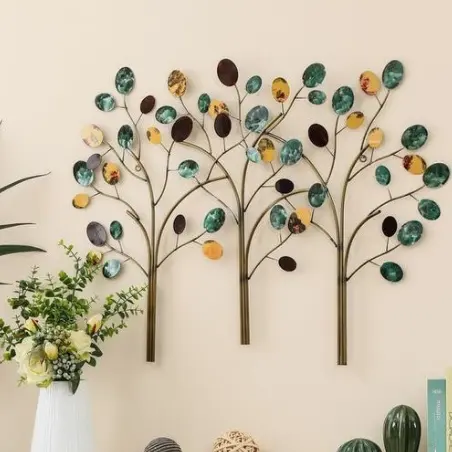 大きな木カラフルな花びら壁装飾的な排他的なデザイン壁アートインテリア装飾花の金属壁アート装飾インド製