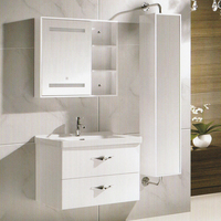 Meuble-lavabo mural moderne en PVC de haute qualité avec vasque en céramique et armoire latérale pour salle de bain