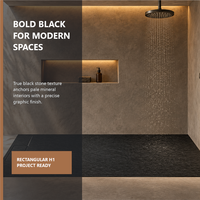 Receveur de douche architectural noir H1 BMC avec drain linéaire dissimulé, surface en pierre texturée, antidérapant classe C et dos renforcé