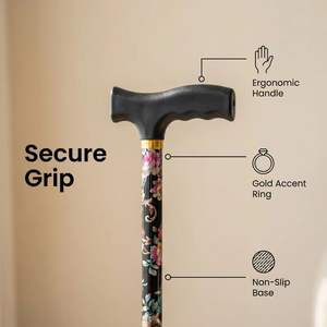 Bâton de marche réglable en aluminium, motif floral rouge, embout en caoutchouc, bâton de trekking pour personnes âgées, support de randonnée - Product Image 3