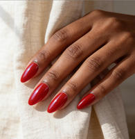Ongles artificiels longs et brillants rouges, forme amande, à presser, réutilisables, pour manucure quotidienne féminine