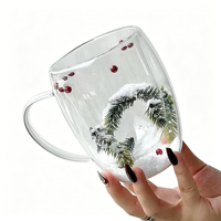 Tasses à café en verre borosilicate à double paroi, style boule de neige, pour Noël, verres à eau et à thé, design européen pour la maison