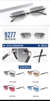 Lunettes de soleil de luxe de marque, design vintage, sans monture, carrées, dégradées grises, pour femmes, verres en nylon UV400, métal de qualité supérieure, pour hommes