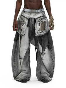 Jeans da Donna in Cotone <span class=keywords><strong>di</strong></span> Alta Qualità, Gamba Larga, Effetto Vissuto, con Cerniere e Tasche, Stile Vintage, Highstreet, Hip-hop, Y2K - Product Image 6