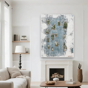 Pinturas de Arte Mural Azul al por Mayor, Cuadro Abstracto, Pintura Acrílica 100% Hecha a Mano, Textura Gruesa con Piedra de Jade Natural - Product Image 3