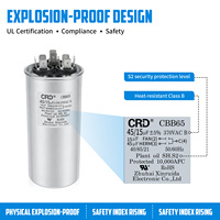 Condensateur de démarrage de compresseur de climatiseur double CRD CBB65 45+15uF 370VAC à boîtier aluminium, composant de remplacement à film mince