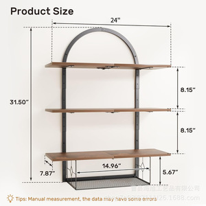 Iron Wood <b>Wall</b> <b>Mounted</b> <b>Shelf</b> 3 Tier Floating Storage Rack For Living Room Kitchen Display Organization - Product Image 2