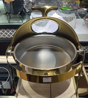 Luxus 6L Edelstahl Gold Chafing Dish Runde Roll Top Buffet Food Warmer Herd Chafer für Hotel Restaurant Buffet Party