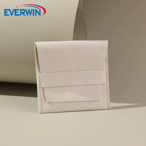 EVERWIN Custom White Rectangle <b>Jewelry</b> Pouch Button Closure Lined Modern Style Storage Bag Microfiber <b>Jewelry</b> Pouch - Product Image 2