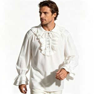 Chemise blanche à volants pour homme, costume médiéval Renaissance, manches longues, tenue de scène - Product Image 1