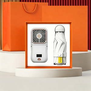 Customized Luxury Business <b>Gift</b> <b>Box</b> 2-in-1 Umbrella + Portable Fan Set with UV Printing Handmade Paper for Promotions Occasions - Product Image 1