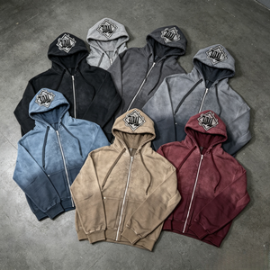 Custom 100% Cotton Men's Streetwear Oversized Distressed Acid Wash Sun Faded Hoodie Custom Printing Zip Up Hoodies - Product Image 1