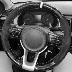Cubierta trenzada personalizada para <span class=keywords><strong>volante</strong></span> de coche, cosida a mano, fibra de carbono de gamuza antideslizante para <span class=keywords><strong>Kia</strong></span> <span class=keywords><strong>Rio</strong></span> Rio5 K2 Picanto Morning 2017-2019 - Product Image 2