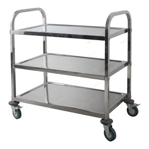 Commercial Kitchen <b>Trolley</b>, 0.8mm Thickness Stainless Steel <b>3</b>-<b>Tier</b> Cart with Drainage Holes for Food Safety Compliance - Product Image 1