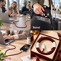 Câble USB-C vers USB-C Rouge Bourgogne 60W à Charge Rapide, Cordon de Chargeur Type C Tressé en Nylon pour iPhone 18 Pro Max, iPhone 17, 16, 15