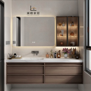 Meuble-lavabo flottant moderne et écologique sur mesure avec miroir LED intelligent et coiffeuse – Solution complète pour votre projet - Product Image 1