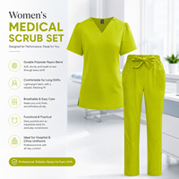 Ensemble d'uniformes médicaux pour femmes à col en V et manches courtes, en fibre de polyester antibactérienne, plusieurs couleurs unies, personnalisable sur la poitrine/les jambes