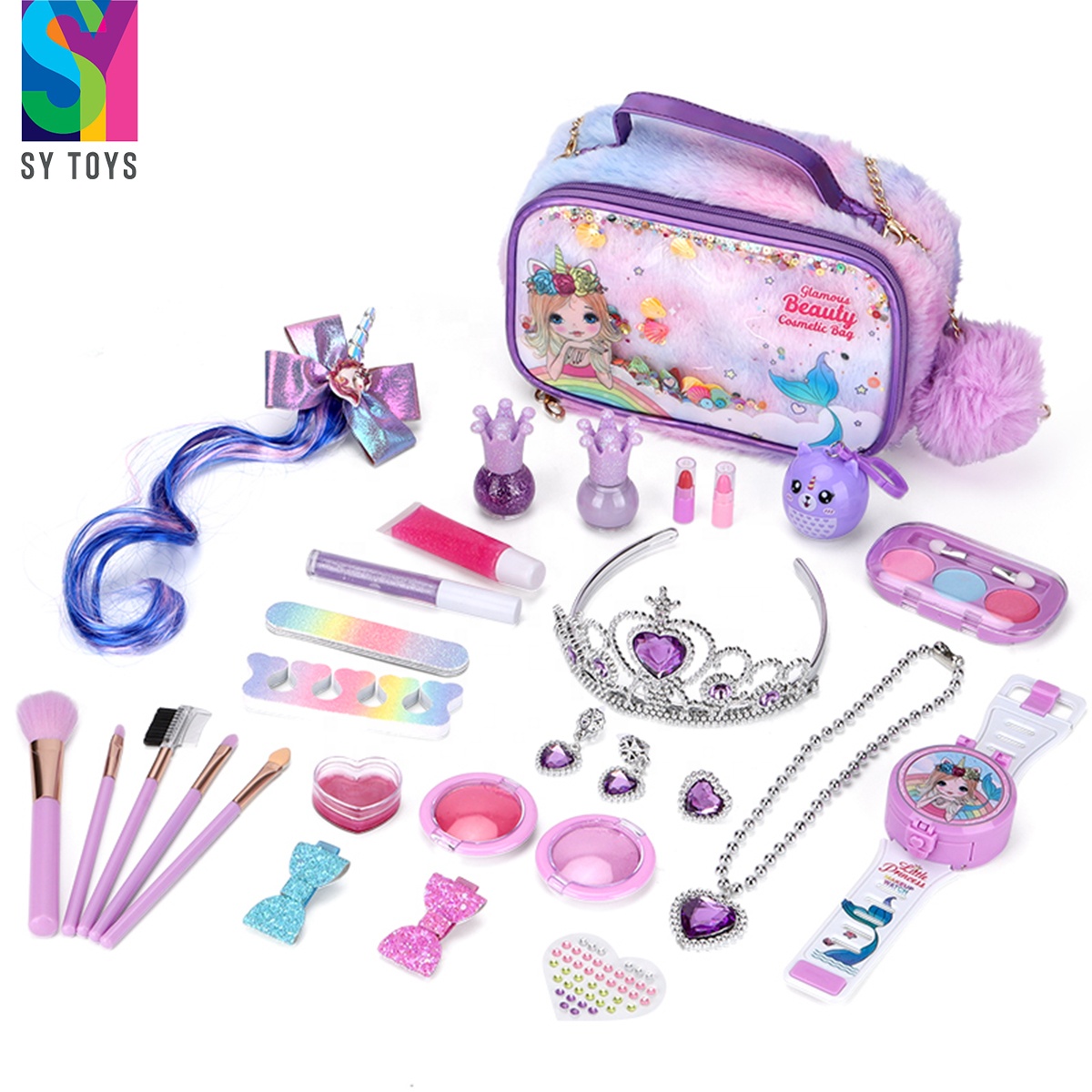 SY Kids Makeup Kit for Girl Washable Real Make Up Play Set with Cosmetic Bag Pretend Beauty Set Princess Dress Up Girls Toys