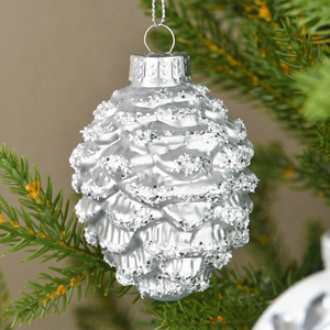 Silver Pine <b>Cone</b> Pendant 7CM Glass Painted Ball for <b>Christmas</b> <b>Tree</b> Scene Decoration Festive Dress-Up Holiday Supplies - Product Image 4