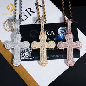 Listo para Enviar, Colgante de Cruz de Lujo con Incrustaciones de Diamantes, Plata Maciza con Diamante Moissanita, Colgante Hip Hop - Product Image 5