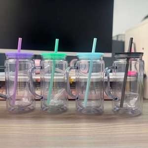 16 24oz <b>Double</b> <b>Wall</b> Snow Globe Tumbler Bottom Pre Drilled With Handle Lid and Straw Leakproof Drinking Cup - Product Image 5