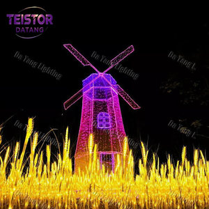 Décoration de Noël extérieure lumineuse à motif moulin à vent LED, affichage de roue éolienne illuminée - Product Image 3