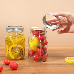 Commercio all'ingrosso 16oz noci sottaceti ceci mandorle contenitore trasparente 500ml cibo Mason quadrato rotondo salsa barattolo di <span class=keywords><strong>vetro</strong></span> con coperchio diviso <span class=keywords><strong>in</strong></span> metallo - Product Image 5