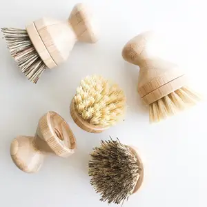Terbuat dari 100% Sikat Sisal Bambu Pembersih Alami Dapur Mini Sikat Kepala Sikat Dapat Diganti untuk Piring untuk Panci Panci