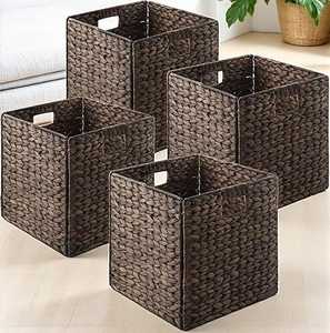 Juego de 4 Cestas de Almacenamiento Tejidas Estilo Espresso, Cestas Hechas a Mano de Jacinto de Agua, Organizador Ecológico para Decoración Rústica - Product Image 3