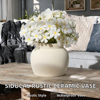 Vase à fleurs en céramique blanche, étanche, style rustique contemporain bohème, à large ouverture, petit et décoratif pour la maison, les tables de mariage et les étagères