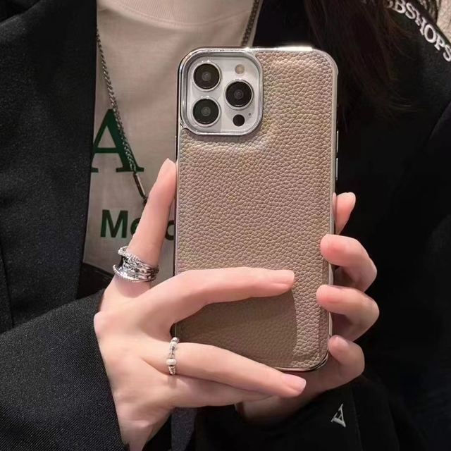 New for Iphone Mobile Cell Phone Cover Plating Pebbled Pu Luxury Leather Electroplated Phone Case