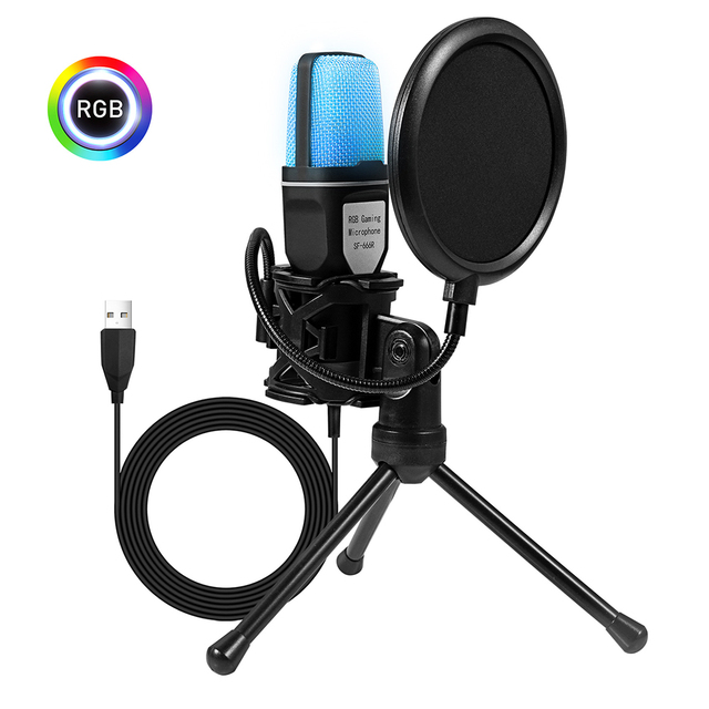 SF666 R Portable USB Microphone RGB Microfone Condensador Wire Gaming Mic for Podcast Recording Studio Streaming Laptop Desktop