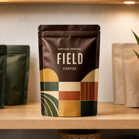 Sachet Doypack personnalisé imprimé en gravure pour grains de café, avec fermeture éclair et valve de dégazage, pour 500g de café torréfié