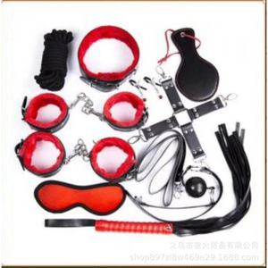Ensemble 7 pièces en cuir noir et rouge, 10 pièces, pour hommes et femmes, bondage, menottes érotiques, dispositifs de torture, sexe pour adultes - Product Image 3
