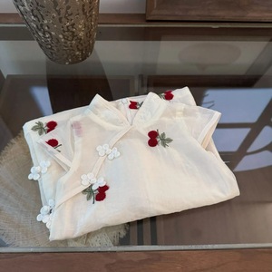 Child Star Circle Baby Girls Cheongsam Vest Dress White Cherry Embroidered Traditional Chinese Party Wear - Product Image 3