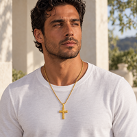 Collier croix classique ARNAN pour femmes, design cylindrique 3D, acier inoxydable plaqué or, pendentif vintage, bijoux tendance pour femmes