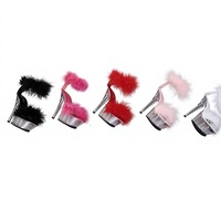 Sandales à plateforme transparentes à talons extrêmement hauts pour filles, avec plumes moelleuses, à lanières cheville, chaussures de pole dance exotiques 15 cm