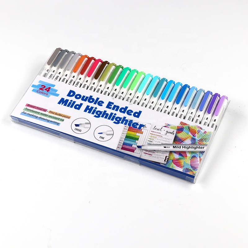 Набор из 24 пастельных широких и тонких наконечников, набор двухсторонних мягких хайлайтеров