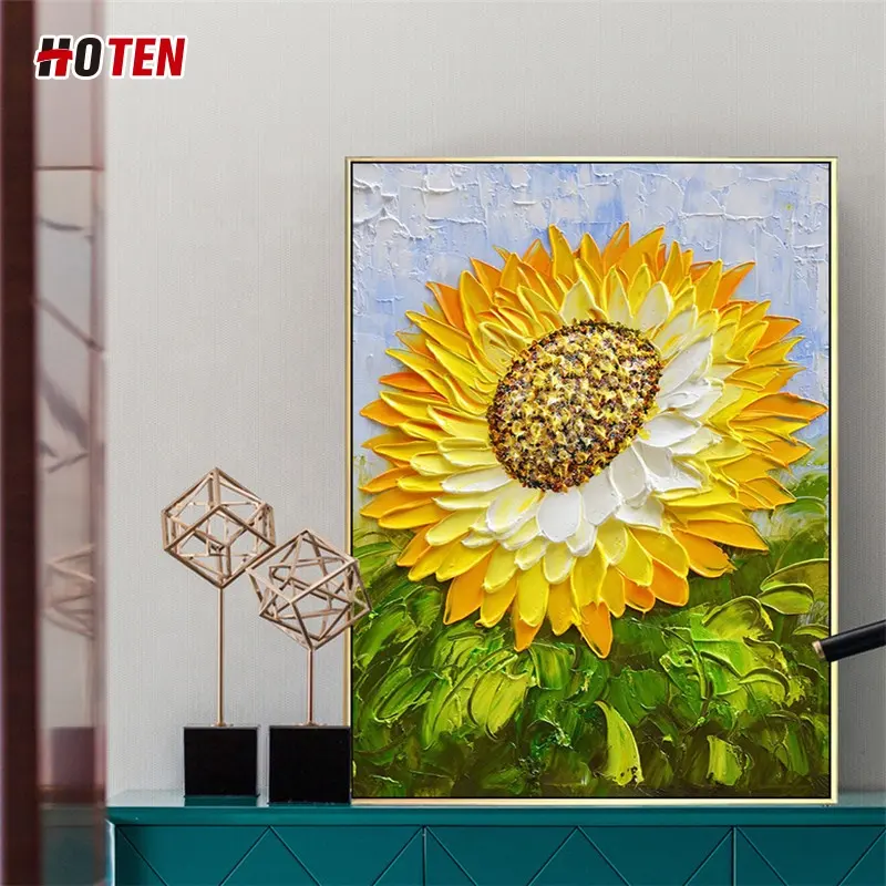 Pintura à mão arte moderna de flores de sol pintura a óleo sem moldura bela imagem de flores