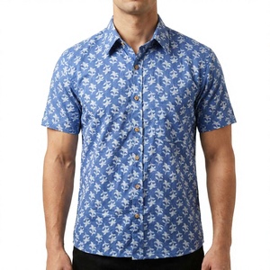 เสื้อเชิ้ตผู้ชายแฟชั่นลำลองฤดูร้อน แขนสั้น ผ้าฝ้าย 100% ปิดกระดุม ลายดอกพิมพ์ลายบล็อกด้วยมือ ปักลายด้านหลัง ขายส่ง Pinksa - Product Image 1