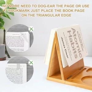 Soporte triangular de madera para libros con portavasos y ranura para gafas para lectura en escritorio, 20 cm, color madera natural - Product Image 2