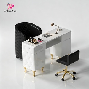 Meubles de salon de beauté modernes, table de manucure en bois rose, ensemble chaise et table de manucure en cuir de luxe, siège individuel - Product Image 4
