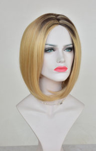 Parrucche Bionde Corte Lisce Effetto Seta, <span class=keywords><strong>Parrucca</strong></span> Bob in Fibra Sintetica Resistente al Calore, Parrucche <span class=keywords><strong>Afro</strong></span> Americane per Donne - Product Image 3