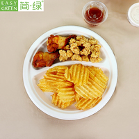Assiette en papier compostable à 2 compartiments de 9 pouces, biodégradable, en bagasse de canne à sucre, assiette à salade divisée jetable
