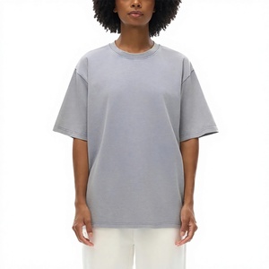 Men 100% Cotton 220g Solid Knitted Oversized T-<b>Shirt</b> Blank Short Sleeve Crew Neck Custom Streetwear Tee Casual Wear - Product Image 4