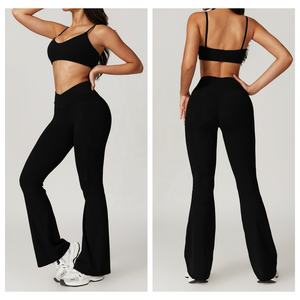 Pakaian olahraga wanita kualitas tinggi, 2 potong, pakaian Fitness Gym punggung terbuka lembut, pakaian olahraga atletik mulus, Set Yoga - Product Image 4