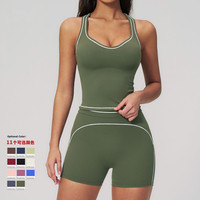 Ensemble de yoga solide anti-transpiration à double bretelle, pour le sport avancé, la course et l'exercice, 2 pièces pour femme TZ7028